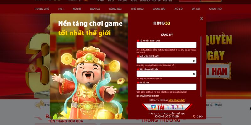 Nhà cái KING33 có giao diện đăng ký đơn giản, tiện dụng.