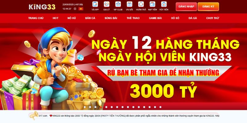 Trang chủ nhà cái KING33 giao diện dễ nhìn và trực quan